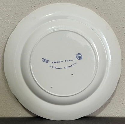 1934 English Wedgwood Etruria Blue Transferware Porcelain U.S. Naval Academy Sailboat Drill Plate