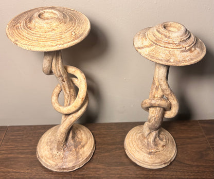Pair of Contemporary Style Art Pottery Clay Organic Twist Form Candlesticks