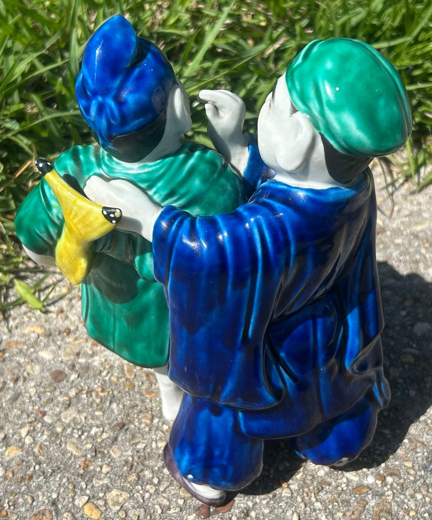 Vintage Circa 1970 Chinese Export Porcelain Fisherman and Ear Cleaning Man Fengsu Renwu Figural Group Figurine