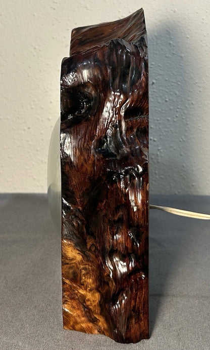 Vintage 1950’s American Mid Century Modern Lanshire Movement Live-Edge Burl Slab Electric Mantel Clock