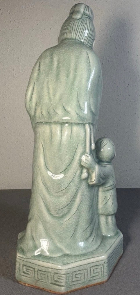 Vintage 1970’s Chinese Celadon Porcelain Shou Lao Taoist God of Longevity Statue