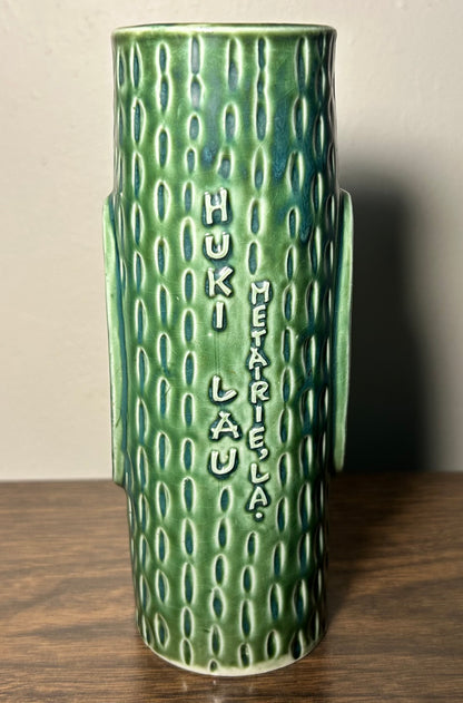 Vintage 1970’s Huki Lau Metairie, Louisiana Ceramic Green Tiki Moai Glass