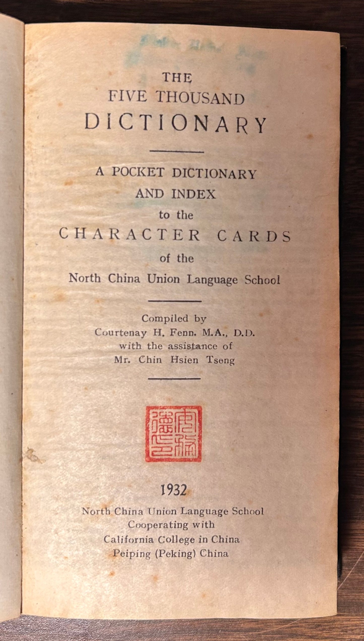 1932 “The Five Thousand Dictionary- Chinese-English” by C.H. Fenn Hardcover Book