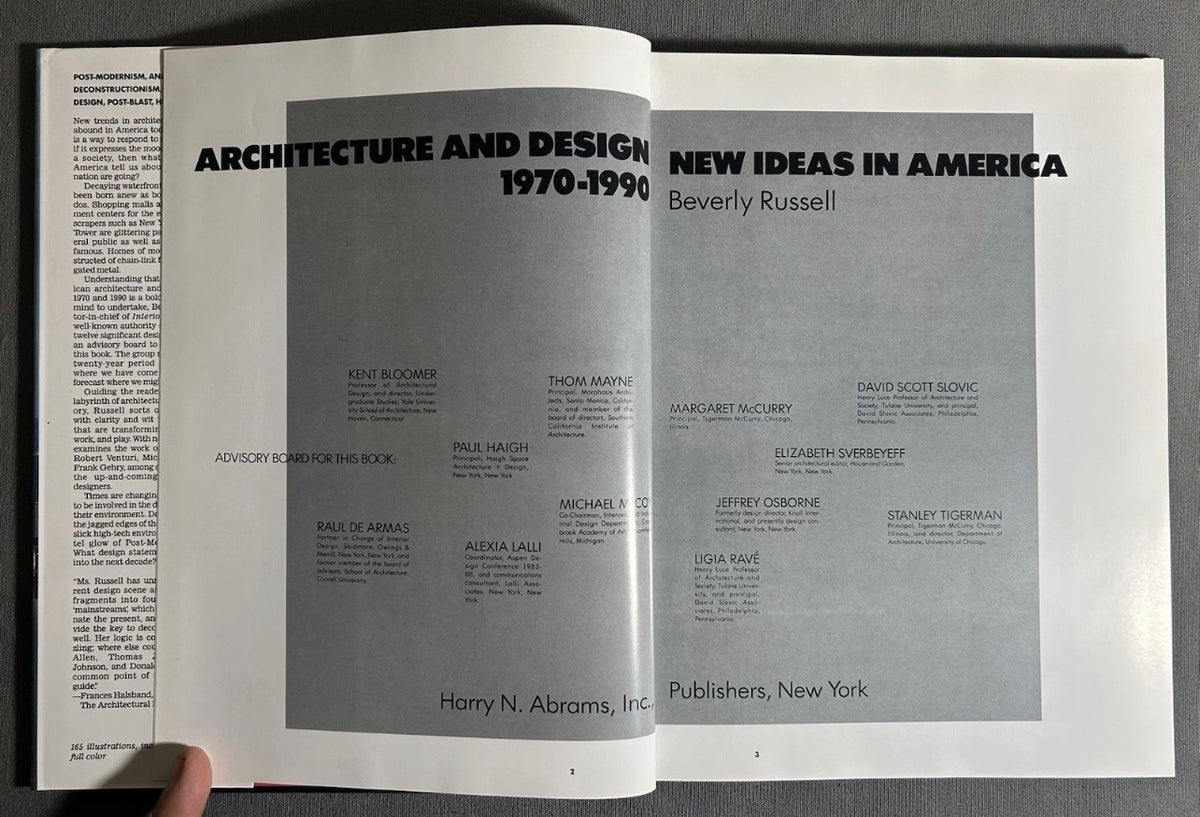 Vintage 1991 “Architecture and Design 1970-1990: New Ideas in America" by Beverly Russell Hardcover Book