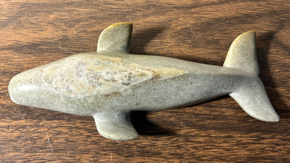 Vintage Canadian Inuit Soapstone Whale Carving by Annie Appaqaq (20th Century)