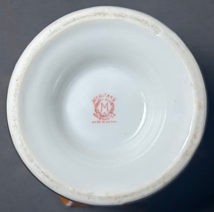 1920’s Japanese Art Deco Noritake Morimura Bros. Lustreware Porcelain Lotus Flower Form Leaf Motifs Footed Condiment/Sauce Bowl Three-Piece Set with Ladle and Underplate
