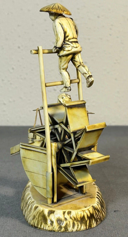 Vintage Circa 1950 Japanese Celluloid Agricultural Water Wheel Diorama Scene Figurine (Showa Period)