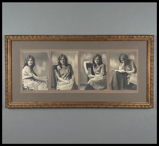 Circa 1920 American Edwardian Art Deco Set of 4 Framed Female Portrait Gelatin-Silver Photographs by Guy E. Tasker (Dubuque, Iowa)