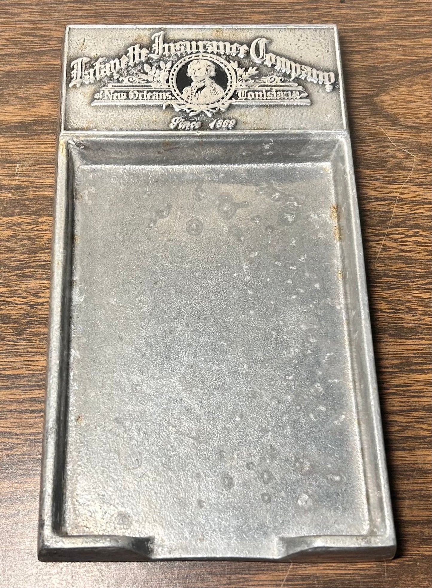 Vintage Mid 20th Century Lafayette Insurance Company New Orleans, Louisiana Pewtarex Metal Receipt Tray