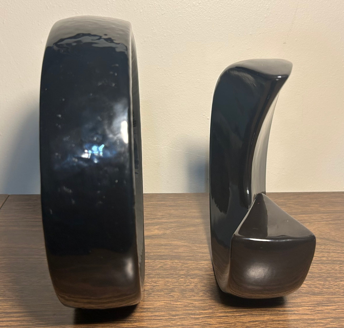 Set of 2 Vintage 1970’s Japanese Postmodern Pottery Black Ceramic Ikebana Vases