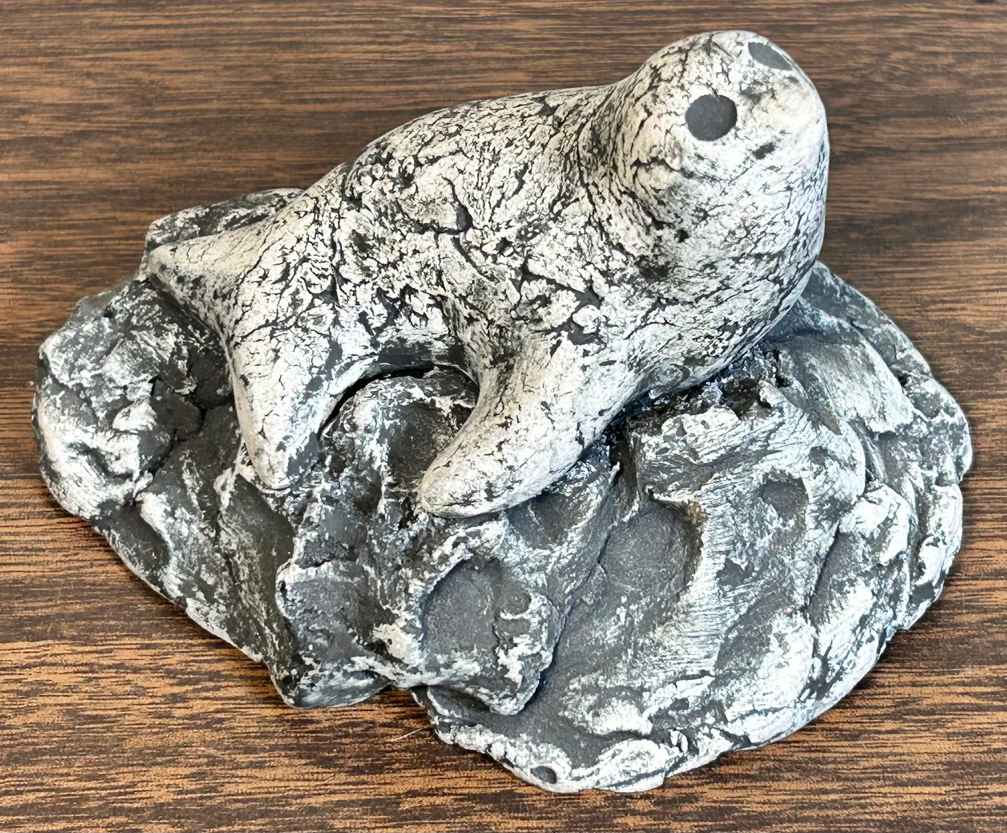Vintage Circa 1970 American Shapes of Clay Mount St. Helen’s Volcanic Ash Seal on Rock Figurine by Stan Langtwait