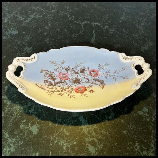 Late 19th Century German Victorian Gotha Thuringia Porcelain Transferware/Hand-Painted Gilded Floral Morif Double Handled Bowl