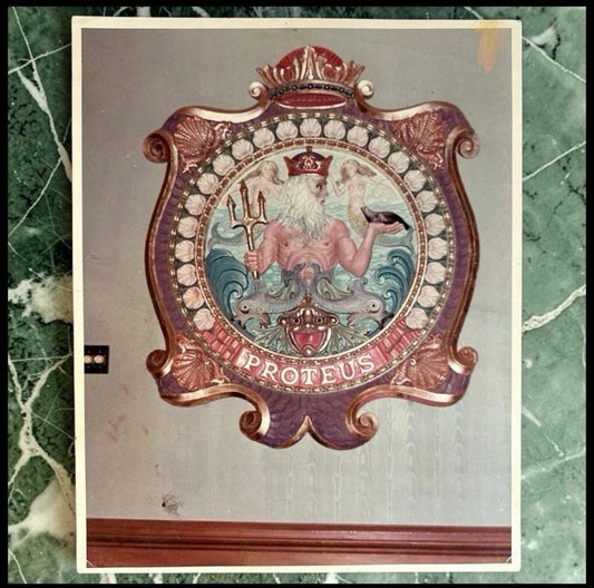 Vintage 1960’s Krewe of Proteus New Orleans Mardi Gras Ball Tableau Crest Decoration Spangenberg Studios Stock Photograph