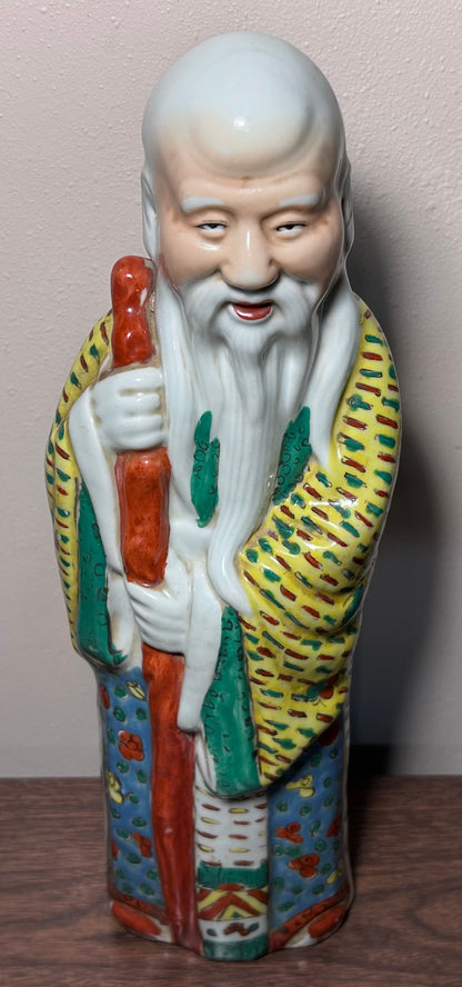 Circa 1920 Chinese Polychrome Jingdezhen Porcelain Shou Lao God of Longevity Statue (Early Republic Period)