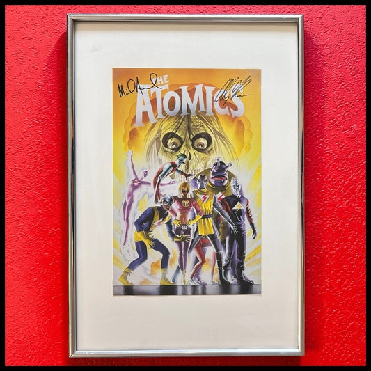 Vintage Early 2000’s The Atomics Comic Book Art Framed Print Signed by Artists Mike Allred and Alex Ross