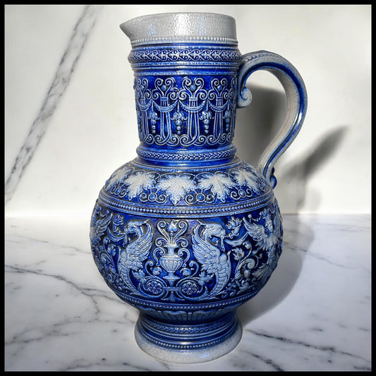 Late 19th Century German Renaissance Revival Style Marzi & Remy Westerwald Salt Glazed Stoneware Ewer