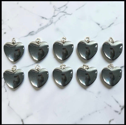 Lot of 10 Natural Carved Polished Hematite Gemstone Heart Jewelry Pendants