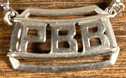 Vintage 1950’s American Swank Silver Tone Metal Men’s Tie Clip with Dangling PBB Monogram Charm