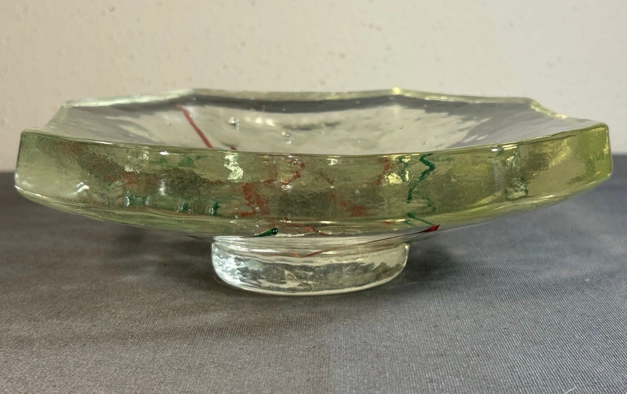 Vintage 1996 Gene Koss Studio Art Glass Contemporary Style Octagonal Footed Shallow Bowl (New Orleans, Louisiana)