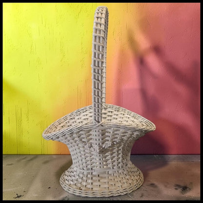 Circa 1920 French Country Style Gesso Barbola Rose Motif White Painted Wicker Floral Bouquet Presentation Basket