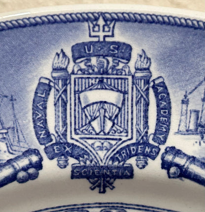 1934 English Wedgwood Etruria Blue Transferware Porcelain U.S. Naval Academy Sailboat Drill Plate