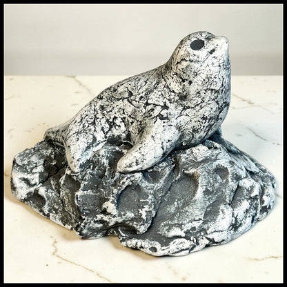 Vintage Circa 1970 American Shapes of Clay Mount St. Helen’s Volcanic Ash Seal on Rock Figurine by Stan Langtwait