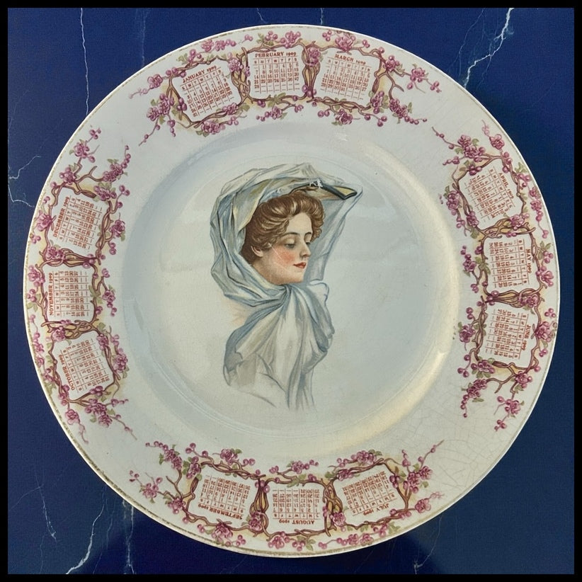 1909 American KT&K Ramona Semi-Vitreous Porcelain D.H. Holmes Woman Portrait Calendar Plate