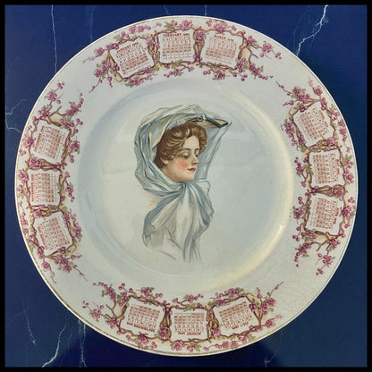 1909 American KT&K Ramona Semi-Vitreous Porcelain D.H. Holmes Woman Portrait Calendar Plate
