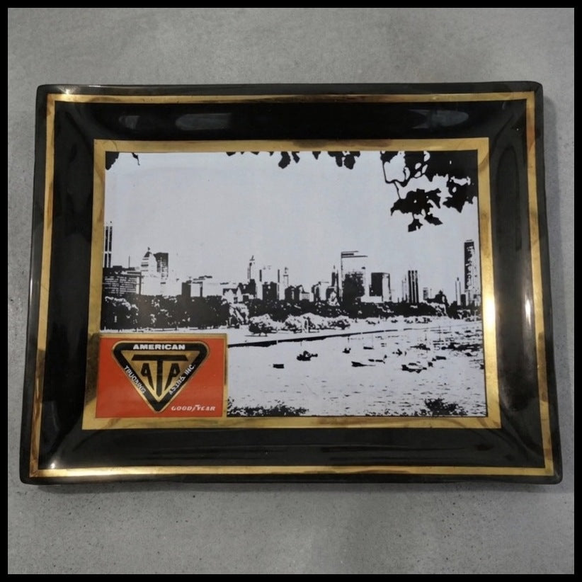 Vintage 1970's American Trucking Association Goodyear Smoked Glass Trinket Tray