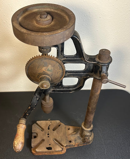 Early 20th Century American Cast Iron Hand-Crank Post Drill Press Tool