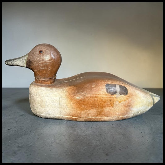 Circa 1940 American Primitive Redhead Drake Duck Hand-Painted Cedar Wood Decoy with Swivel Head and Glass Eyes (Upper Chesapeake Bay)