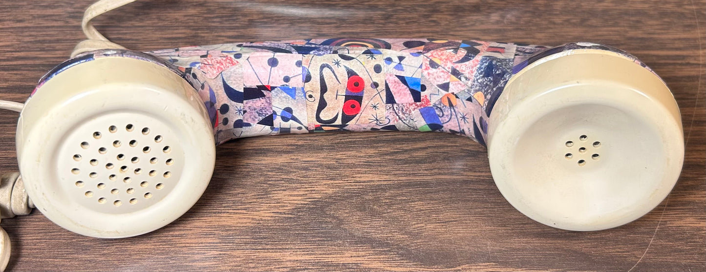 Vintage Late 1970’s/Early 1980’s American Joan Miro Art Style Decoupage Western Electric CS702BM Rotary Dial Desk Telephone