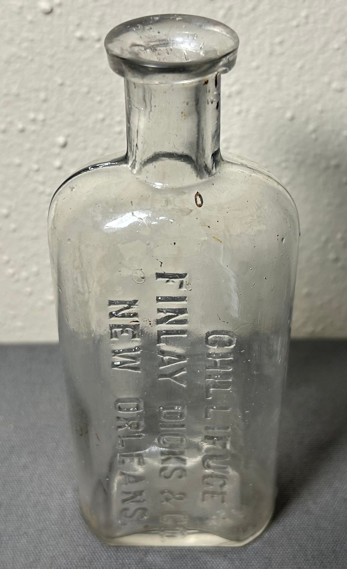 Circa 1900 American New Orleans Finlay Dicks & Co. Chillifuge Clear Glass Medicine Bottle