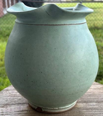 2005 Potsalot Studio Art Pottery Contemporary Style Stoneware Ruffled Rim Bulbous Vase (New Orleans, Louisiana)