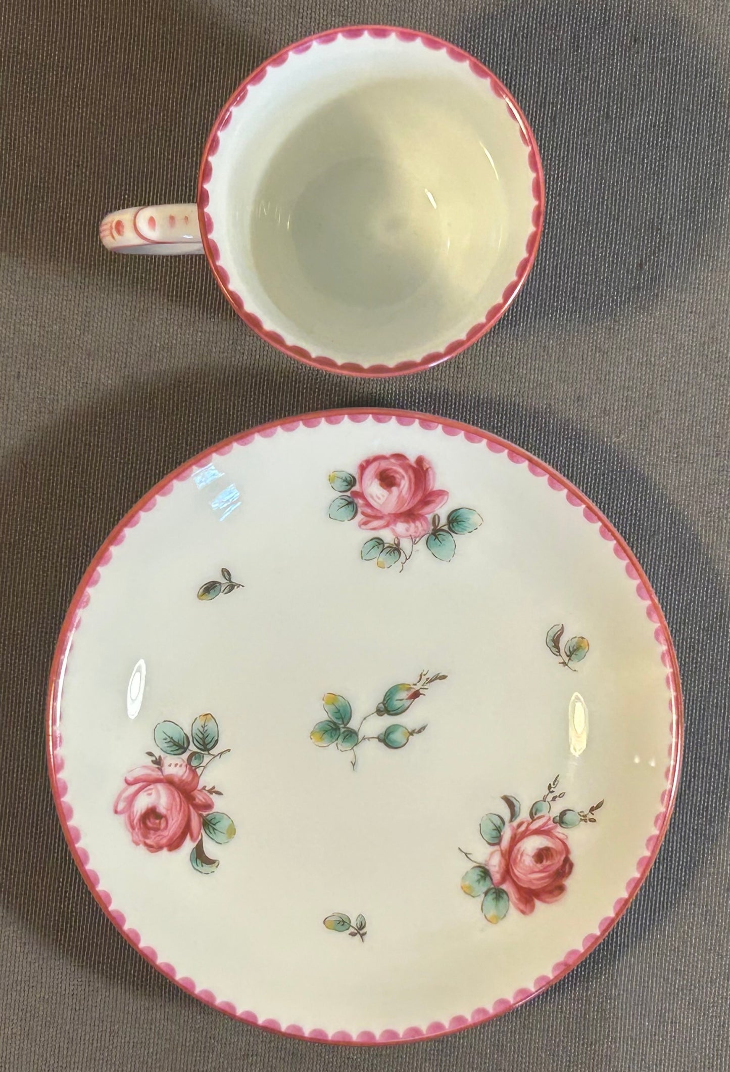 Vintage 1994-2006 Italian Richard Ginori Porcelain Antique Rose Amalfi Pink Demitasse Cup and Saucer Set (Retired)