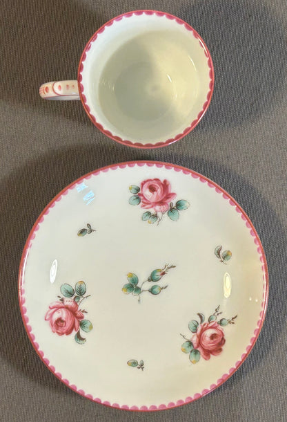 Vintage 1994-2006 Italian Richard Ginori Porcelain Antique Rose Amalfi Pink Demitasse Cup and Saucer Set (Retired)
