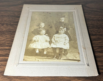 Late 19th Century American Victorian Group of Young Children Sepia Gelatin Silver Print Portrait Cabinet Card Photograph