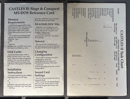 Vintage 1992 Castles II: Siege & Conquest PC Game Complete in Box with 5 Floppy Disks, Instruction Manual, Task Chart, MS-DOS Reference Card, and InterPlay Guide
