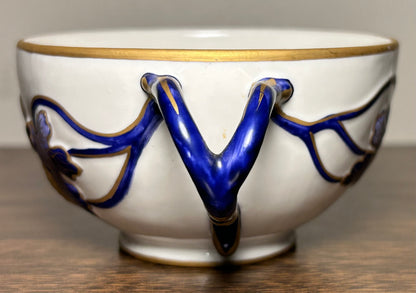 Vintage Mid 20th Century Italian Majolica Revival Style Gilded Cobalt Blue/White Porcelain Six-Piece Coffee Service Set