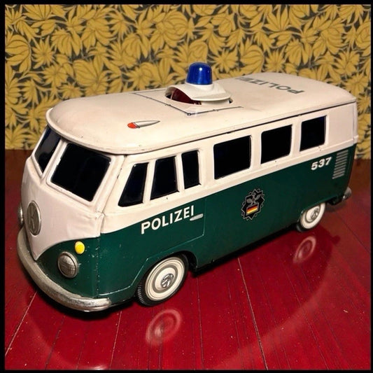 Vintage 1950’s Yonezawa Tin Volkswagen T1 Police Van Polizei Toy Made in Japan