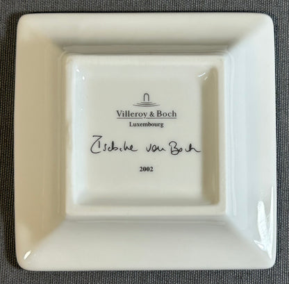 2002 Villeroy & Boch Porcelain Blue Cornflower Floral Motif Square Trinket Dish with Original Box