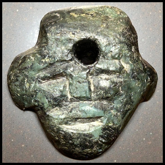Circa 800-300 BCE Pre-Columbian Olmec Carved Serpentine Stone Head Bead from Mexico