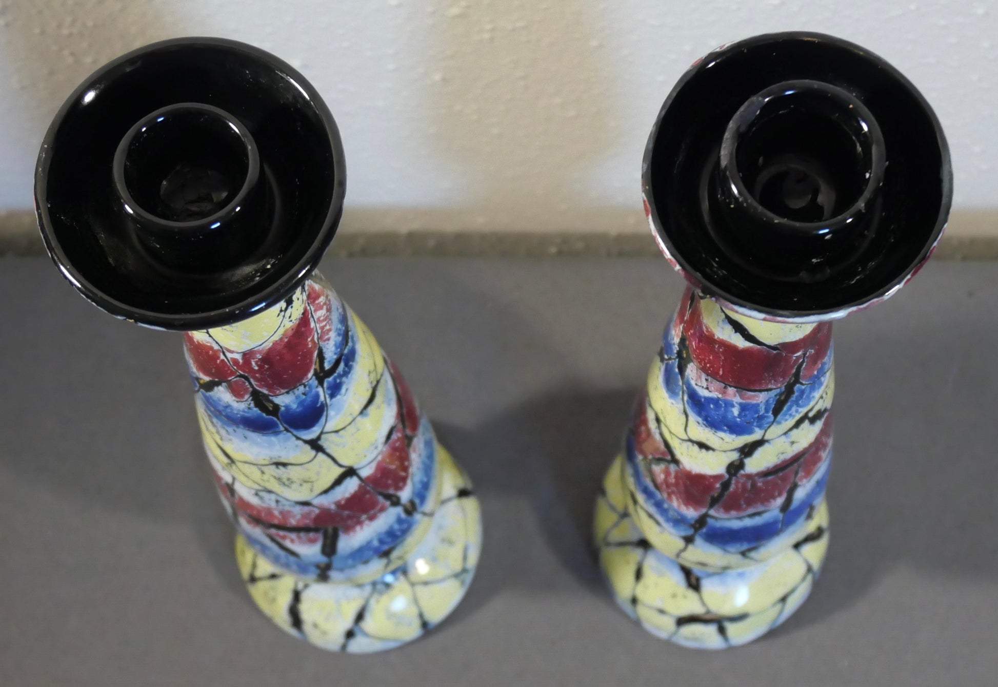 Pair of 1960’s Italian Mid Century Modern San Polo Ceramics Crackle Finish Candlesticks