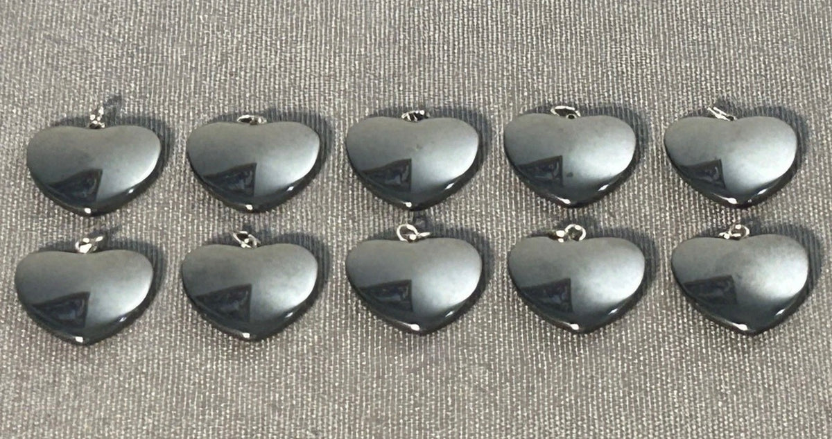 Lot of 10 Natural Carved Polished Hematite Gemstone Heart Jewelry Pendants