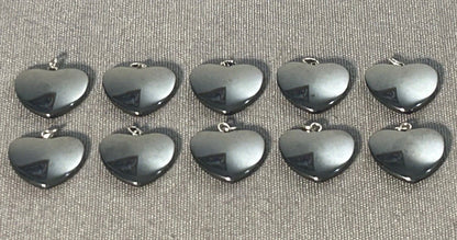 Lot of 10 Natural Carved Polished Hematite Gemstone Heart Jewelry Pendants