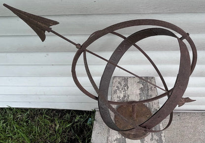 Vintage Mid 20th Century Swedish Wrought Iron Armillary Sphere on Cast Iron Base