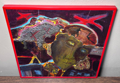 Byron Myrick - Untitled Contemporary Mixed Media Man with Cross Portrait on Wood Panel Art (2001) (Mississippi)