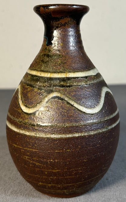 Vintage Mid 20th Century American Mid Century Modern Studio Art Pottery Glazed Brown Stoneware Baluster Bud Vase
