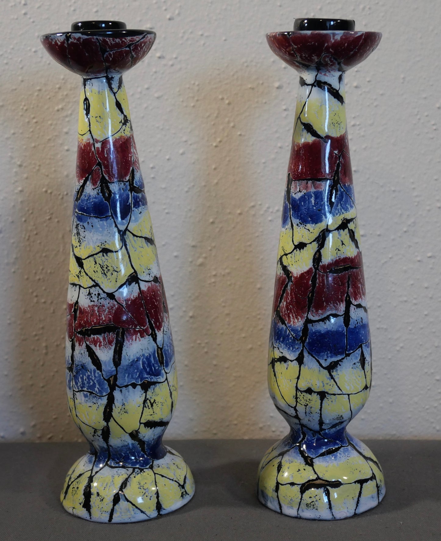 Pair of 1960’s Italian Mid Century Modern San Polo Ceramics Crackle Finish Candlesticks