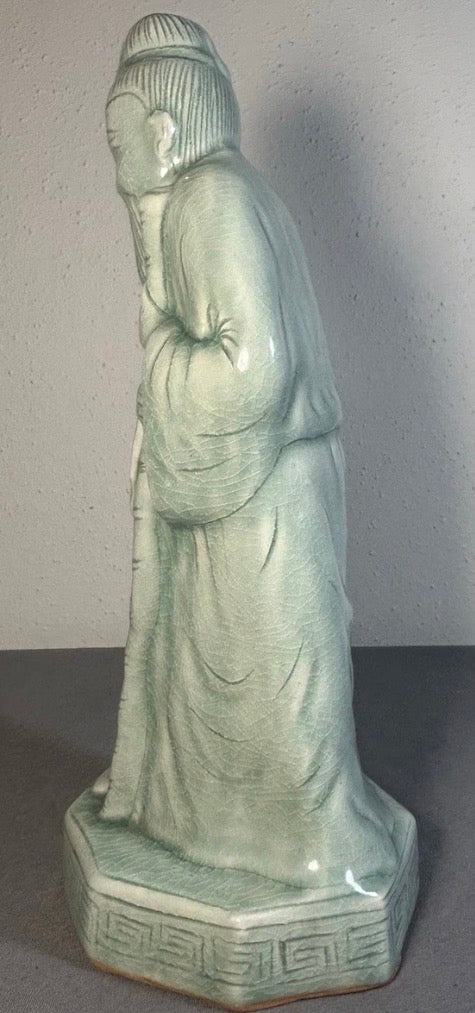 Vintage 1970’s Chinese Celadon Porcelain Shou Lao Taoist God of Longevity Statue